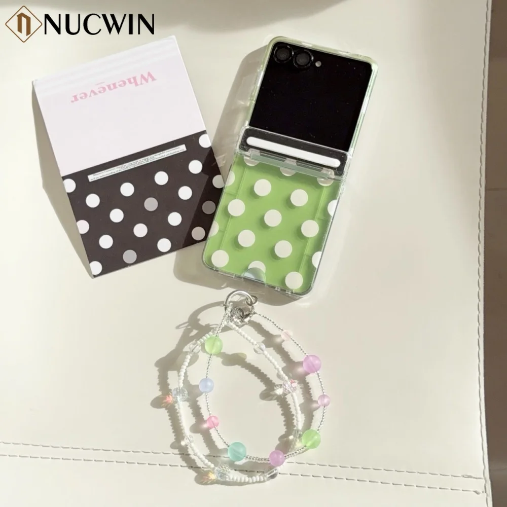 Wave Point Clear Case with Card Holder & Beaded Bracelet Cover - Chic Korean Design