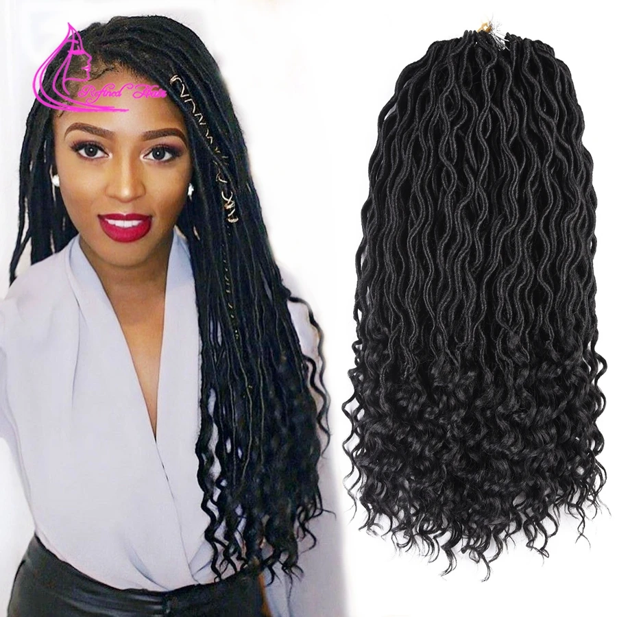 

20 Inch Synthetic Goddess Faux Locs Crochet Hair Extensions Soft Locs with Curly Ends Wavy Faux Locs Braiding Hair 24 Roots