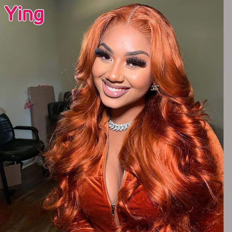 Ying Peruvian Body Wave Ginger Orange 200% 4x4 Transparent Lace Wig 13x6 Lace Frontal Wig Remy 13x4 Lace Front Wig PrePlucked