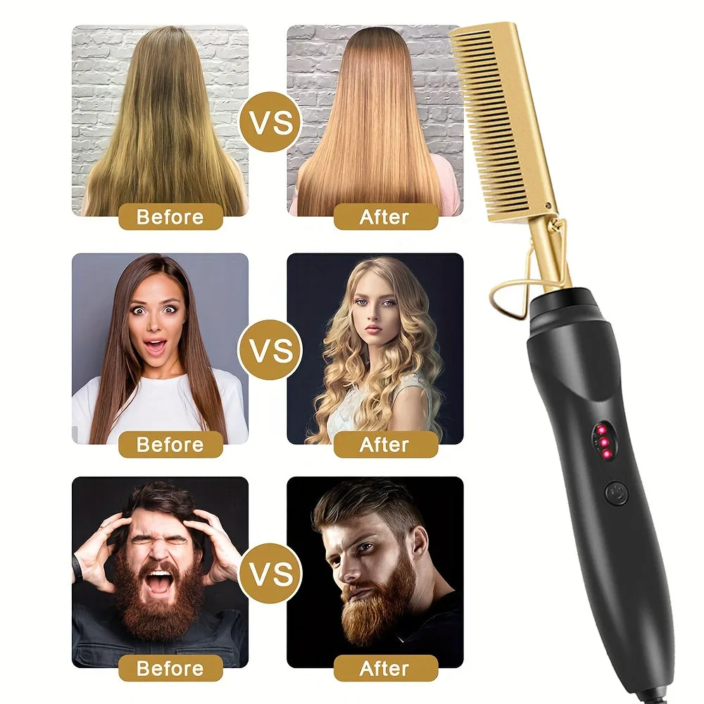 1Pcs 2-in-1 hot comb straightener, electric hot comb, fast heating, portable travel anti scalding beard straightener 3