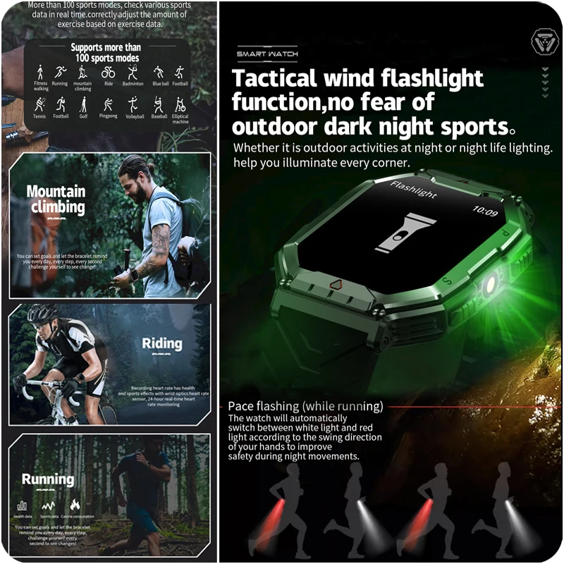 2024 New Durable Military GPS Smart Watch Men 2.1-inch AMOLED HD Screen Heart Rate Bluetooth Call Waterproof Outdoor Smart Watch 2