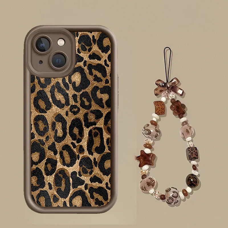 Leopard Print Hand Chain Phone Case Cover