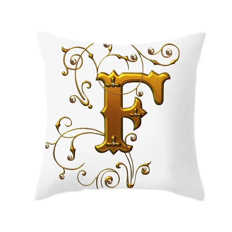 Gold 26 Letters Cushion Cover English Alphabet Throw Pillow Case Letter Print Home Decor Square Pillowcase Sofa Cushion Cover 