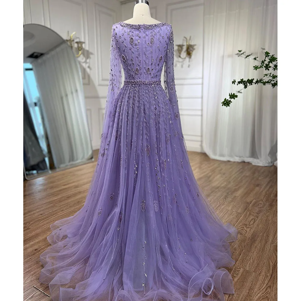 Serene Hill Muslim Pink A Line Square Collar Beaded Luxury Dubai Evening Dresses Gowns 2023 For Women Wedding Party LA71803A