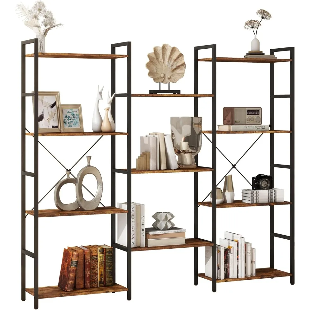 4/5/6 Tier Bookshelf, Industrial Bookcase with 11/14/17 Open Display Shelves Wide Book, Bookcases 2