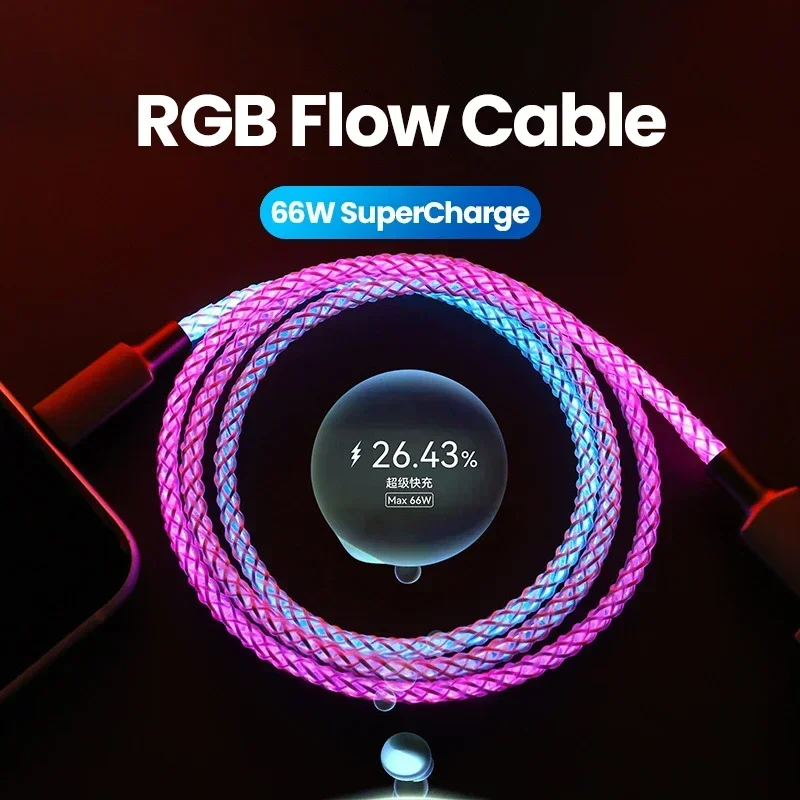 รูปสินค้า สายชาร์จ USB-C ชาร์จเร็ว 100W RGB สำหรับมือถือและโน้ตบุ๊ก
