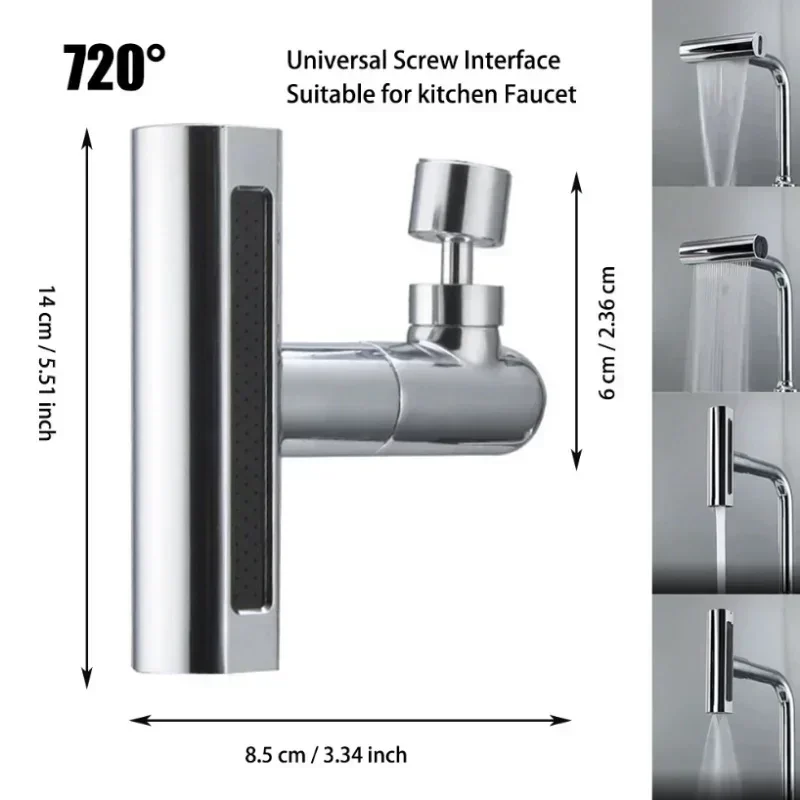 4 Mode Real Waterfall Kitchen Faucet Extension Adapter for Bathroom Basin Aucets Bubbler Nozzle Waterfall Sprayer Tap Fit Shower 6