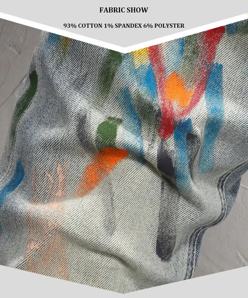 Close-up of light blue Drayven Edgewave Jeans hombre paint splatter detail
