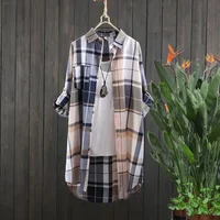 Plaid Cotton Mid Length Blouses Women 2023 Autumn  Long Sleeve Elegant Casual Shirt Korean Fashion New Loose Button Blouses - Image 5