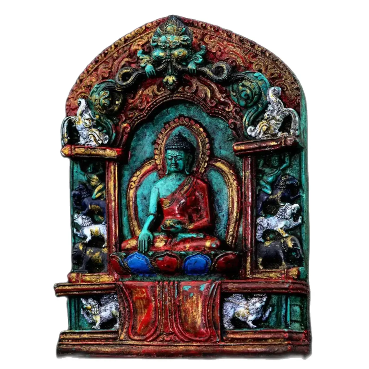 

Sakyamuni Buddha, Tibetan Buddhism, Tibetan Buddha statue, pine stone powder painting antique