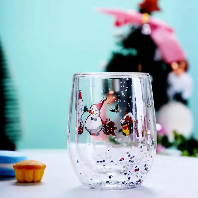 YWDL 1/2pcs Christmas Tree Double Wall Glass Cup Party Christmas Gift Heat-insulated Espresso Coffee Mug Milk Tea Cup 300ml
