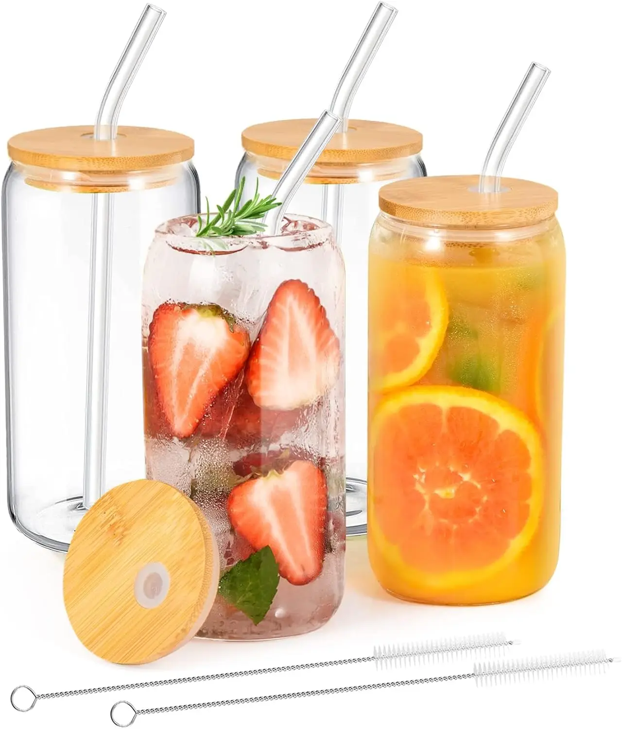 18.6OZ Glass Cup With Lid and Straw Transparent Bubble Tea Cup  Glass Beer Can Milk Mocha Cups1/2/4 Set Breakfast Mug Drinkware 1