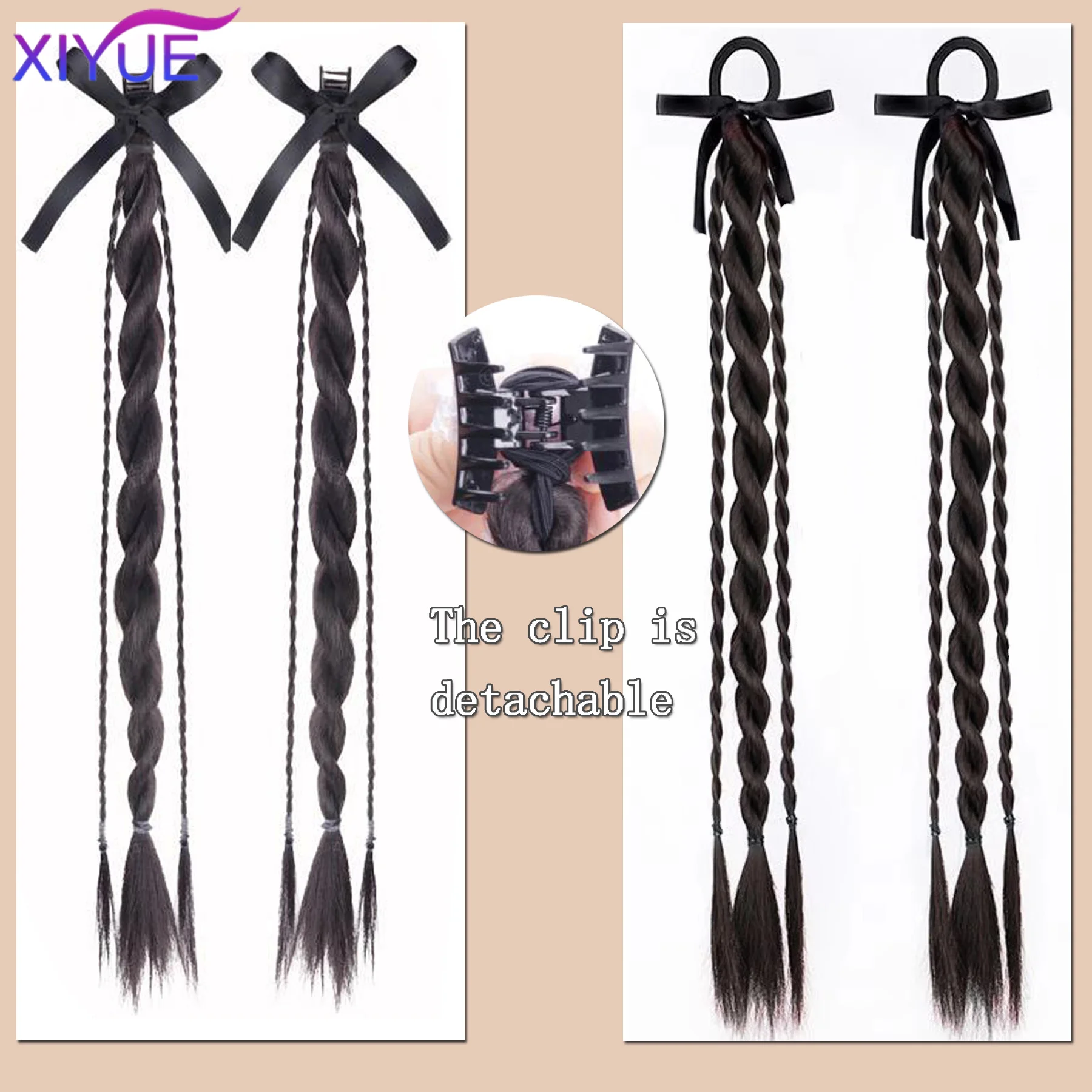 XIYUE Wig ponytail female net red twisted braid sweet cool spicy girl boxing braid hair loop style double long braid