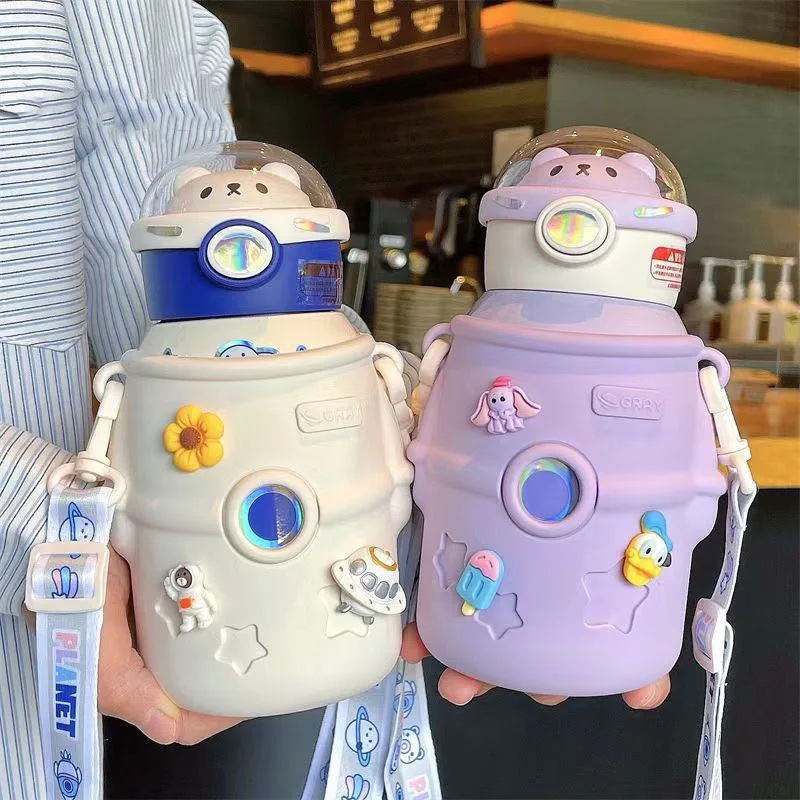 

Stainless Steel Insulated Thermos Water Bottle with Straw, Creative Bear, Student, Hot Sale