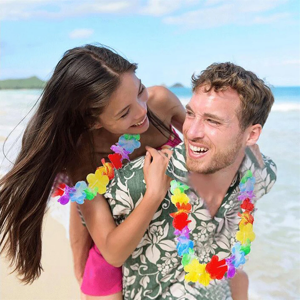 50/100Pcs Hawaiian Flower Necklaces Hawaiian Garlands Multicolor Flower Necklaces for Beach Party Luau Wedding Birthday Decor