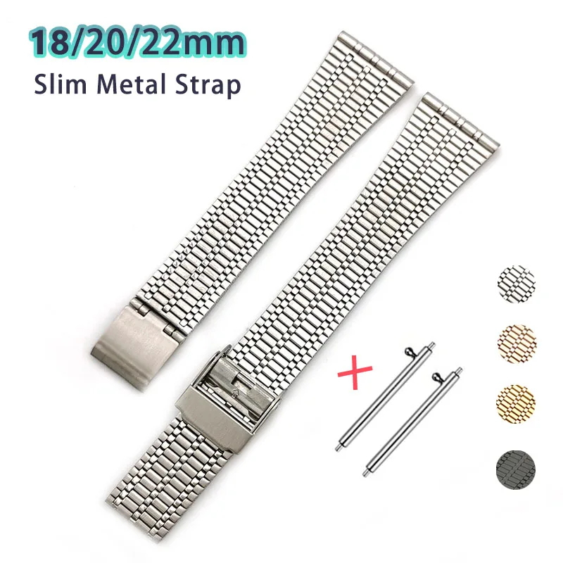 

18mm 20mm 22mm Slim Stainless Steel Watch Strap Quick Release Watchband Retro Metal Replace Wristband Bracelet Watch Accessories