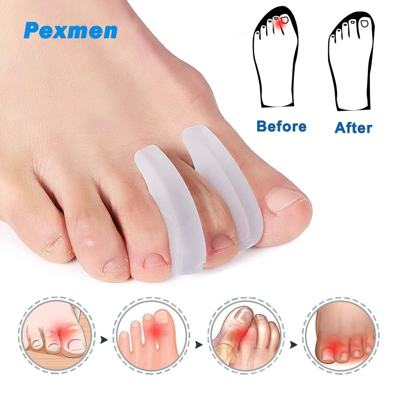 Pexmen 2Pcs/Pair Gel Toe Separators for Bunion Pain Relief Toes Spacer Straighteners Prevent Corns Blisters and Hammertoes