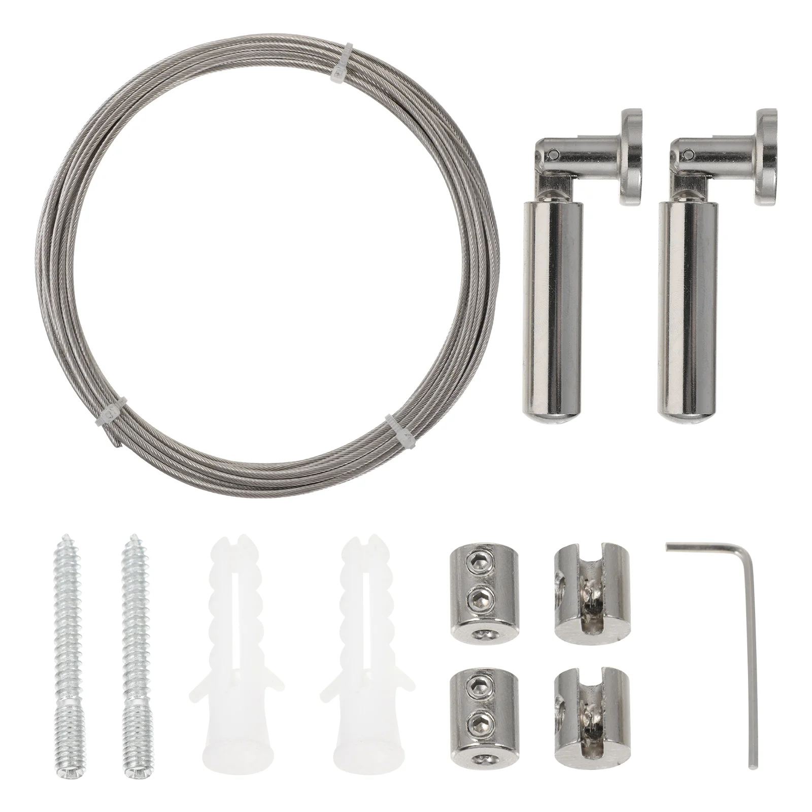 Cuerda De Alambre Acero Inoxidable 2 Mm - 50 Metros, Kit Con Tensores, Mosquetones Y Abrazaderas
