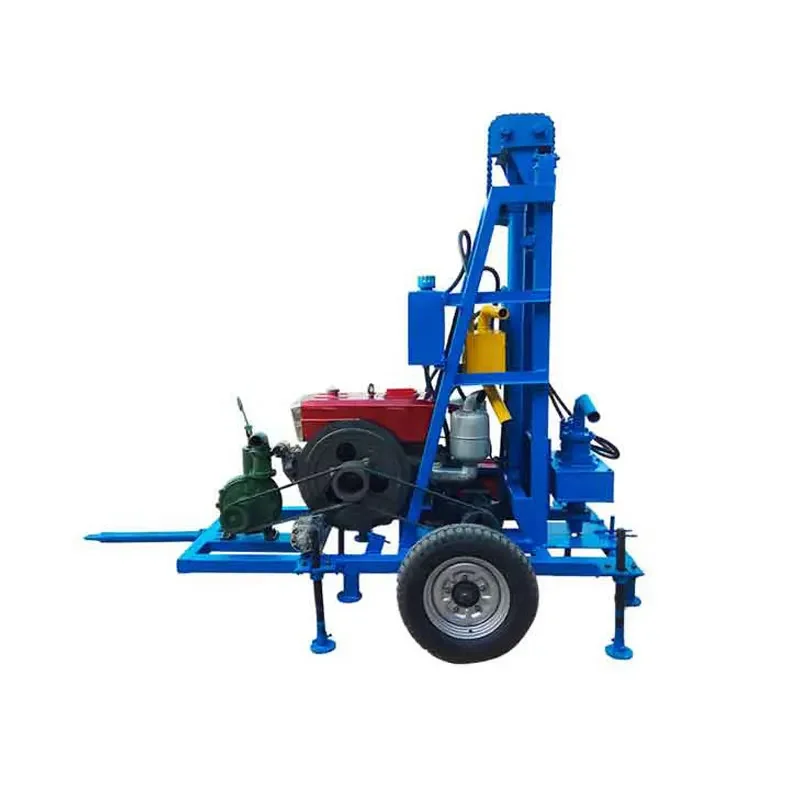 Powerful 22HP Diesel Engine Hydraulic Water Well Drilling Rig Machine With Wheel Trailer 6