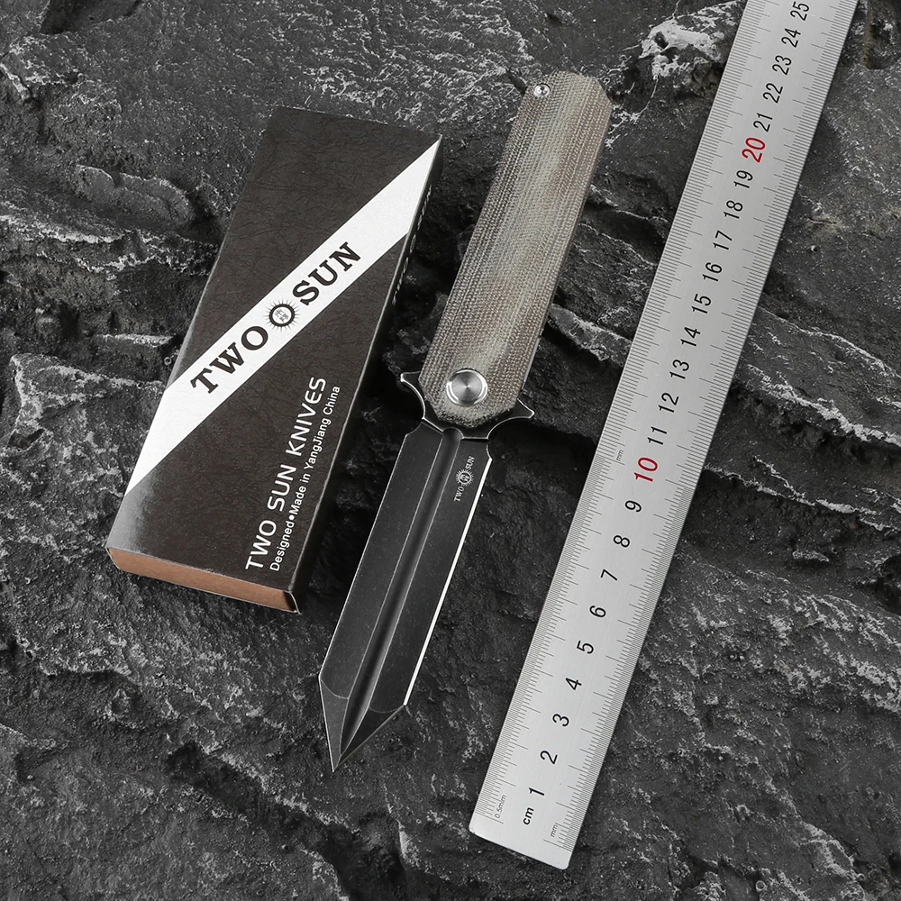 

TWOSUN TS52 D2 Blade Flipper Folding Knife Tactical Micarta+Steel Handle Camping Outdoor Survival EDC Tools