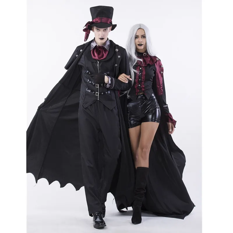 

Deluxe 6Pcs/Set Gothic Halloween Sexy Witch Vampire Costume Man Womens Cosplay Party Costume for Adult Couples Clothing