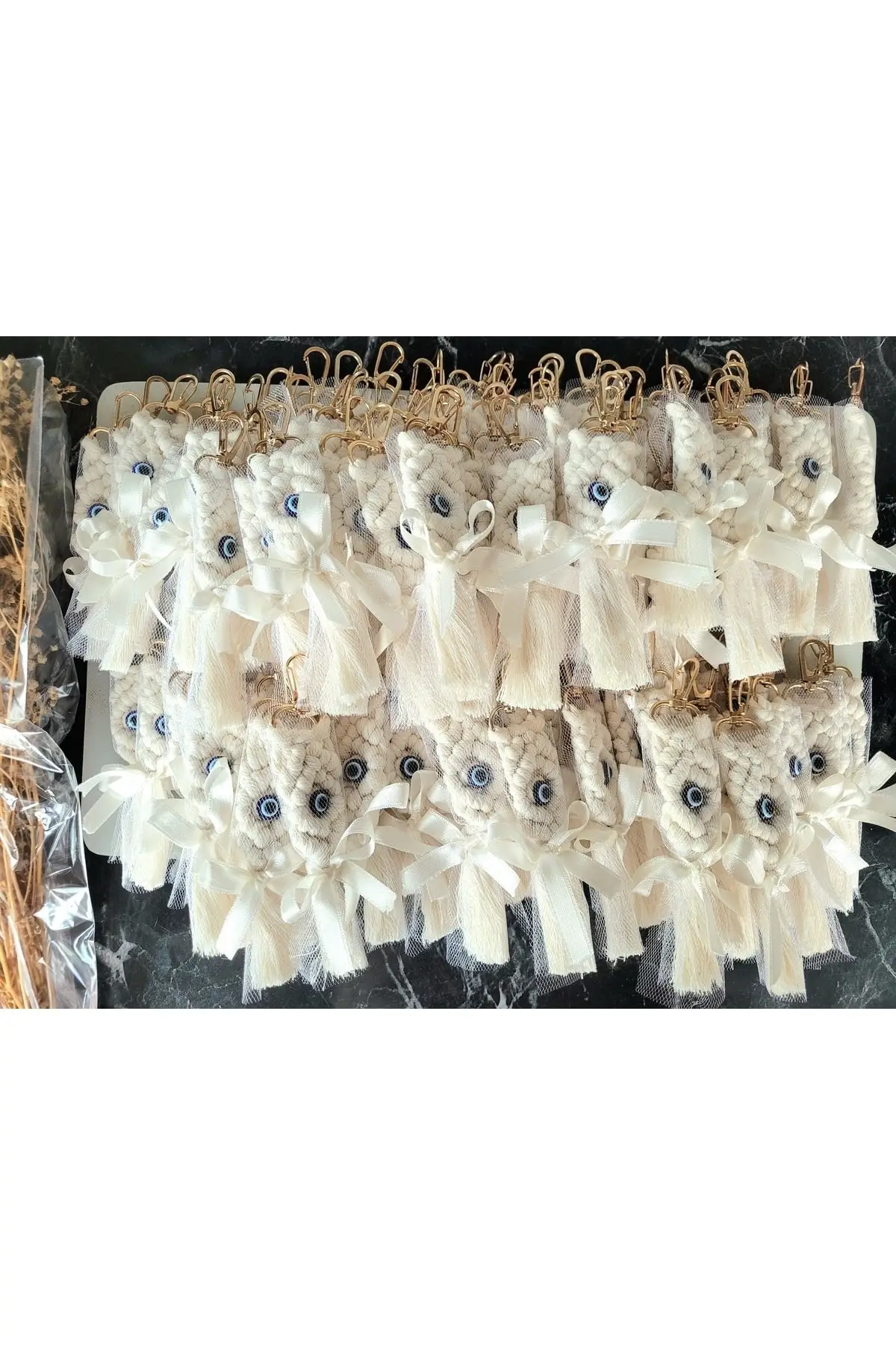 

Tassel Handmade Gift Macrame 20 Pieces Keychain with Macrame Ribbon and Evil Eye Beads