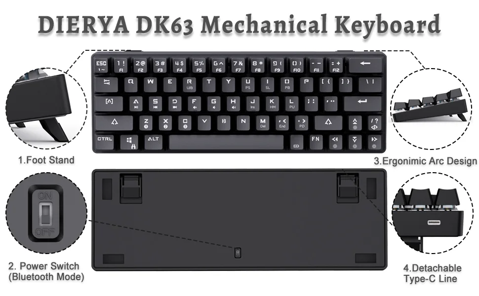 Dierya DK-63 60% Mechanical Gaming Keyboard with Blue Switches