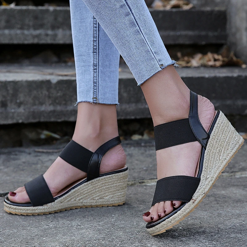 Elastic Strap Wedge Sandals vlr.eng.br