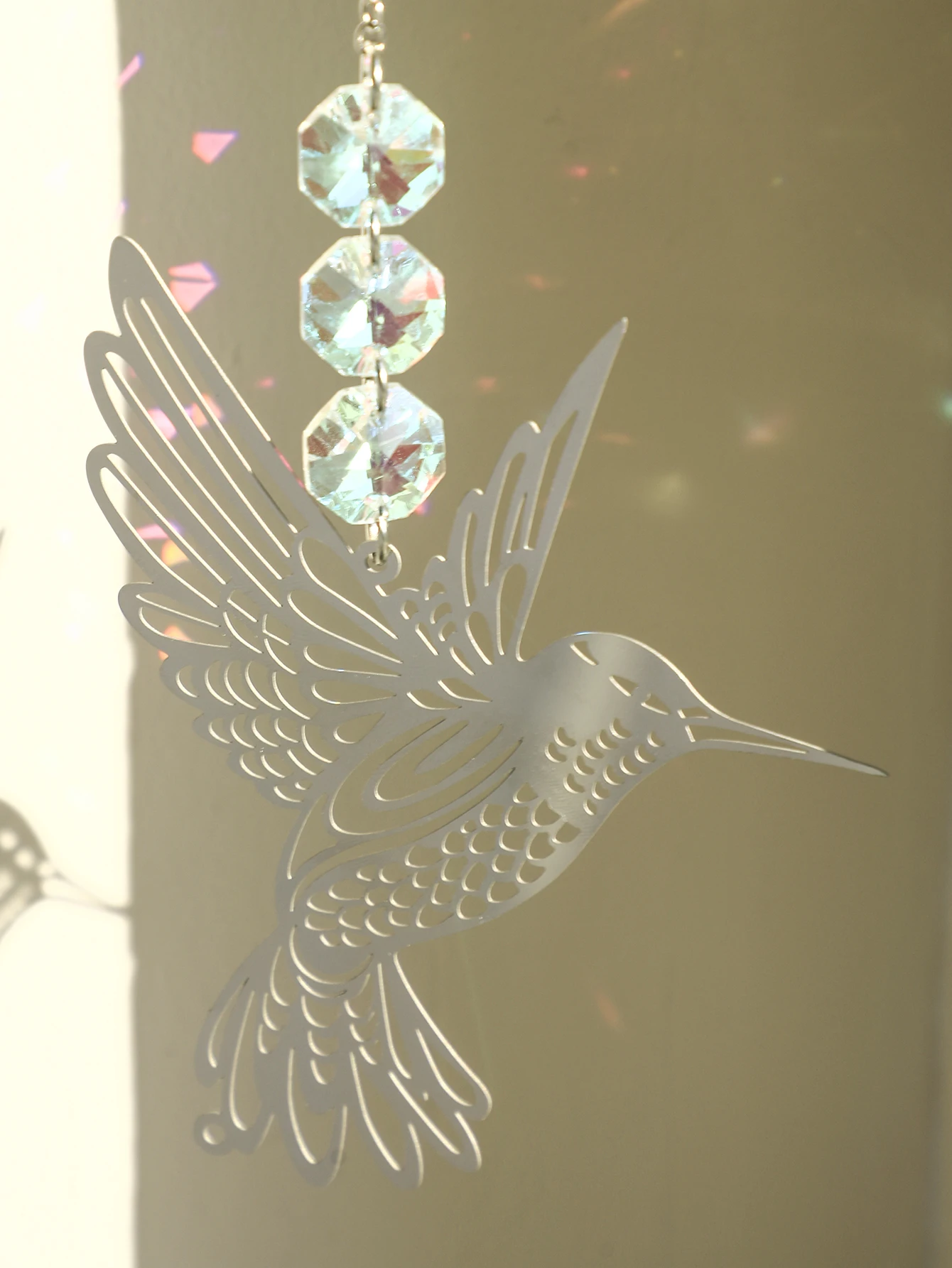 Silver Bird Sun Catcher Stained Glass Beaded Crystal Suncatcher Hanging Decoration Rainbow Maker Garden Decor Outdoor Ornaments