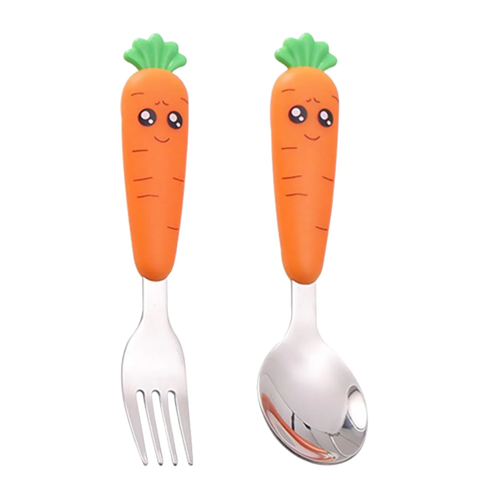 

Appetizer Serving Spoons Utensils: 2pcs Carrot Stainless Steel Fruit Spoon Kitchen Cooking Fork Toddler Feeding Spoon for Salad