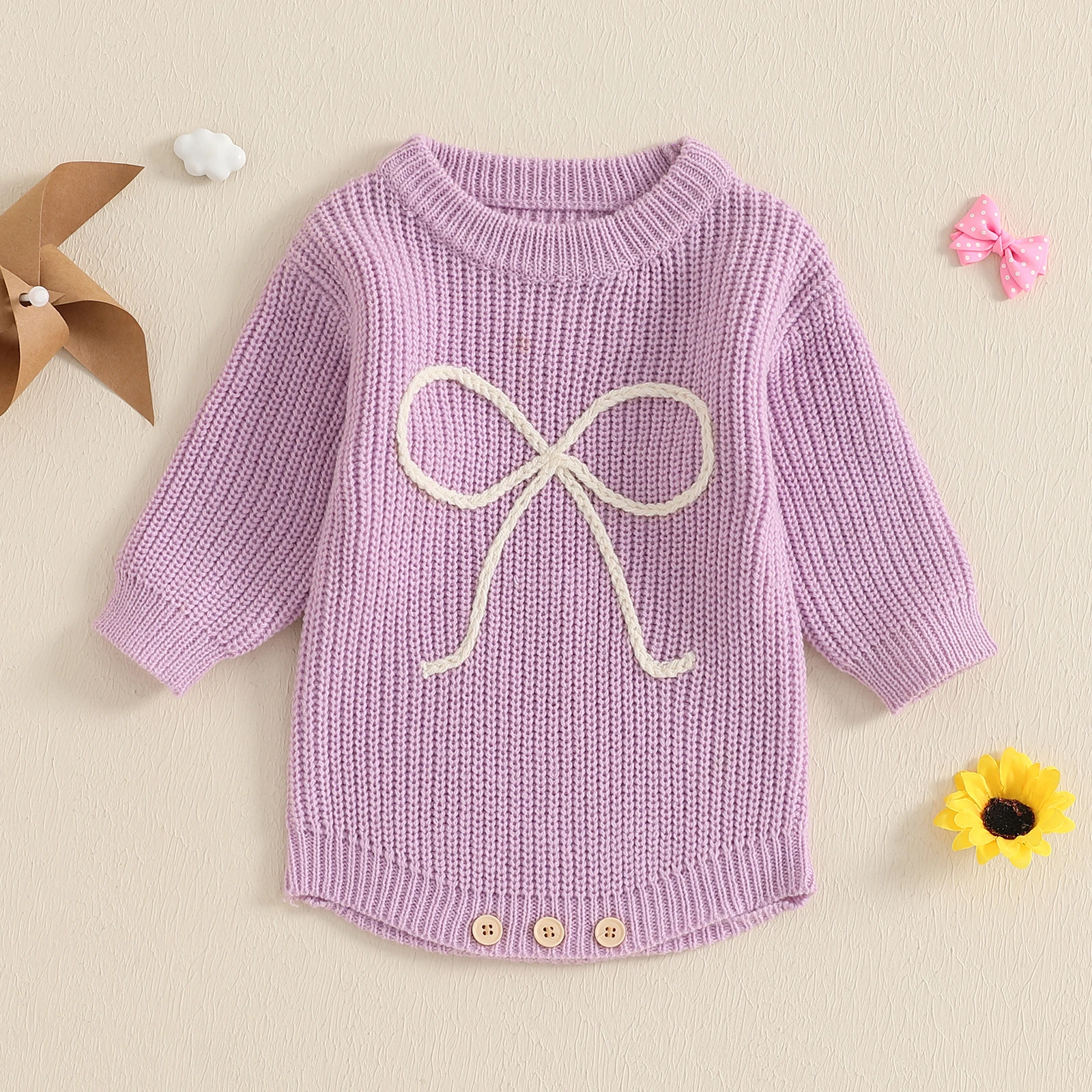 MISOWMNJOY Winter Warm Baby Girls Boys Knitting Sweater Rompers New Bow Embroidered Long Sleeve Newborn Kids Knitwear Bodysuits