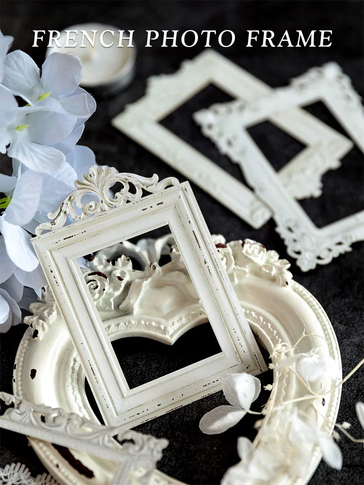 10 pcs Relief retro frame hollow-out square round shape picture frame gorgeous relief hand tent DIY decorative collage material