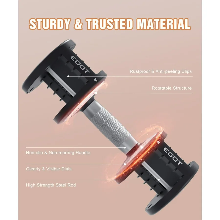 Adjustable Dumbbells Set/Single, 55LB 5 in 1 Free Adjustable Dumbbell Set with Anti-Slip Handle & Rainbow-colored Weight Plates