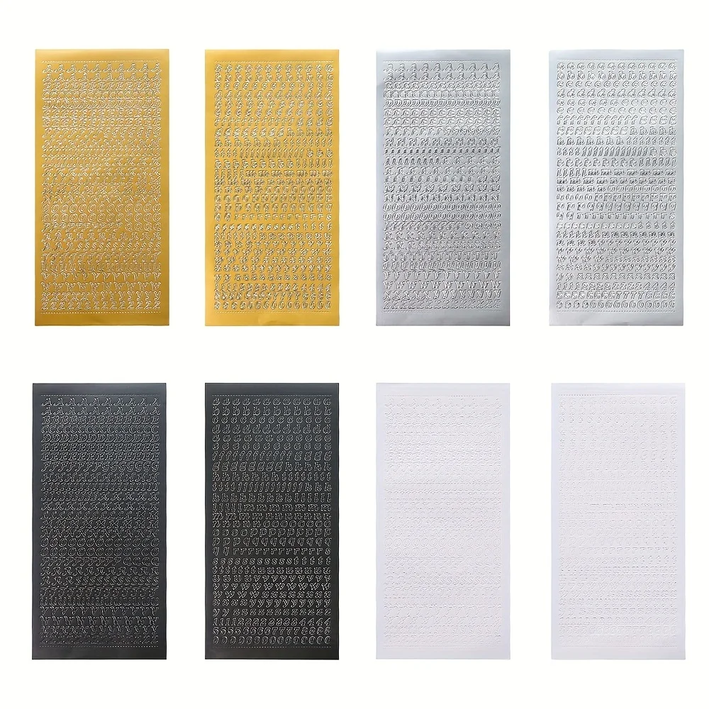 

8 Sheets PVC Waterproof Durable Golden Silver English Letter Stickers for Phone Photos Albums Decoration