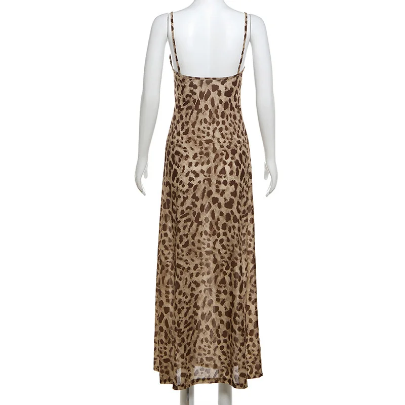 Vintage Leopard Print Chiffon Sexy Cami Dress Women V Neck Sleeveless Party Dress Fashion 2024 Summer Streetwear Dress 6