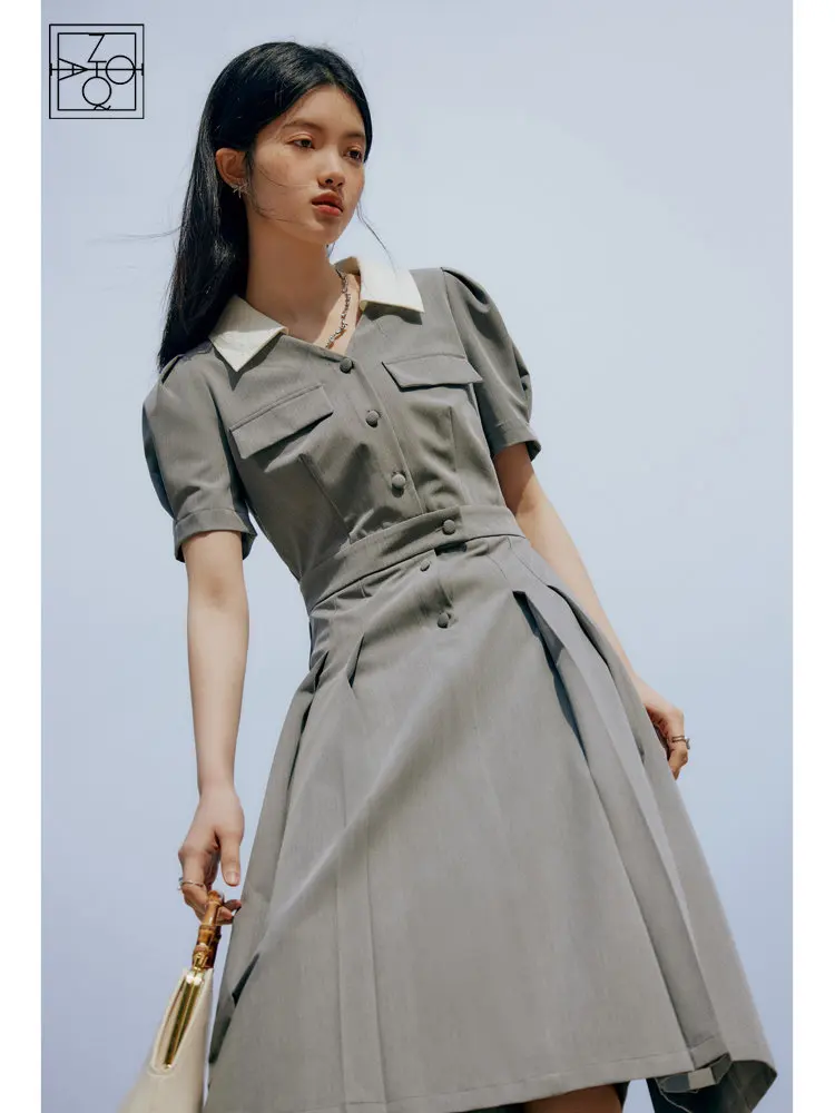 

ZIQIAO High-end Sense Casual Suit Dress for Female Commuter Newly Summer Long and Short Temperament Pleated Skirt for Women