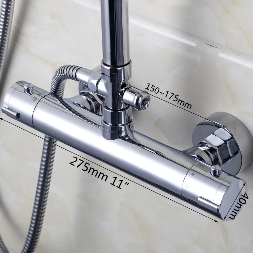 Monite Thermostatic Bathroom Shower Faucet Wall Mounted Chrome Bathtub Hot Cold Water Constant Temperature Mixing Bath