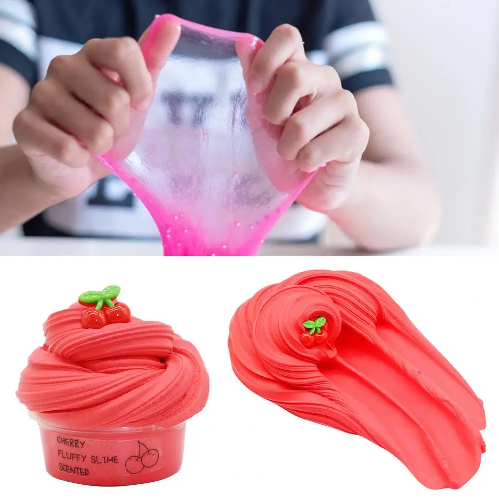 Slime Kit Fluffy Slime 60ml Popular Cloud Slime Stretchy Silme Mud DIY Pressure Release Fruit Cherry Cake Slime with Charm