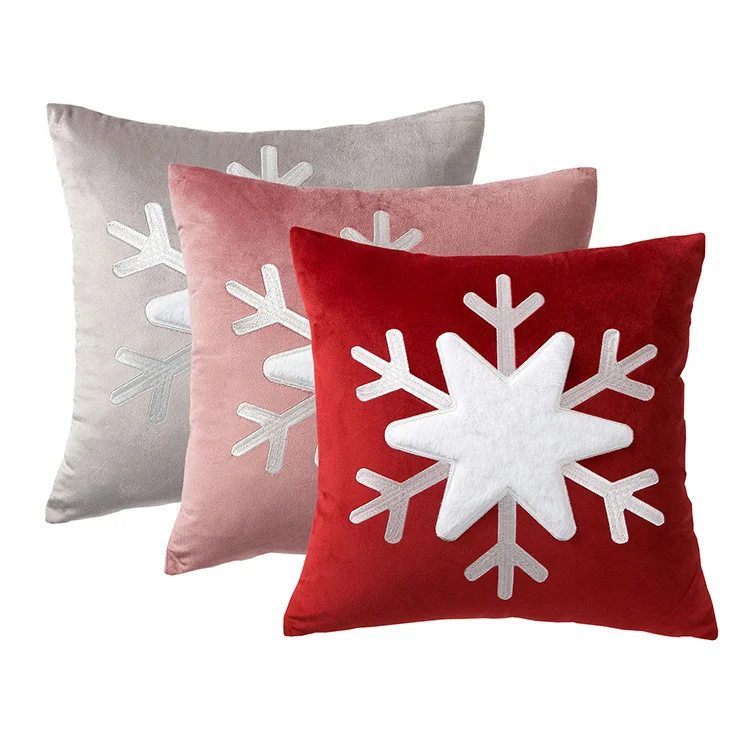 Bezug X'max Dekorationskissen Schneeflocken-Kissenbezug Rot Rosa Grau Samt Quadratischer Stickerei-Kissenbezug 45x45cm – Detail 8