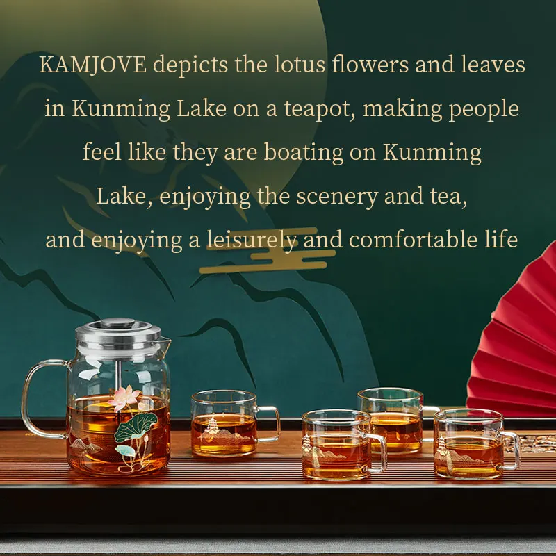 KAMJOVE Heat-Resistant Glass Tea Kettle with Infuser,Tea Pot with Separation Kettle Press Pu 'er Pot,304 Stainless Steel Filter