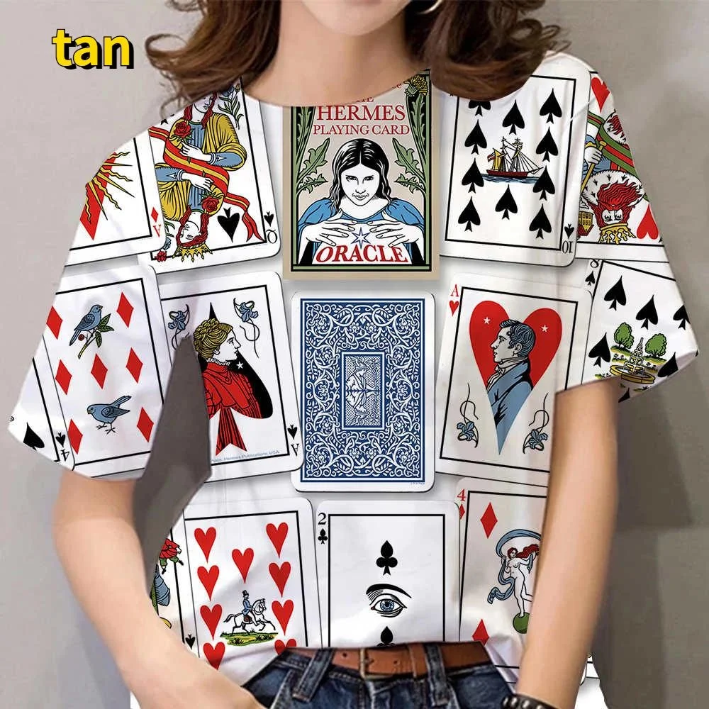 Female Fashion Playing Cards 3D Print Shirts Ladies Tops Sleeves Casual Fun Clothes Women Tees