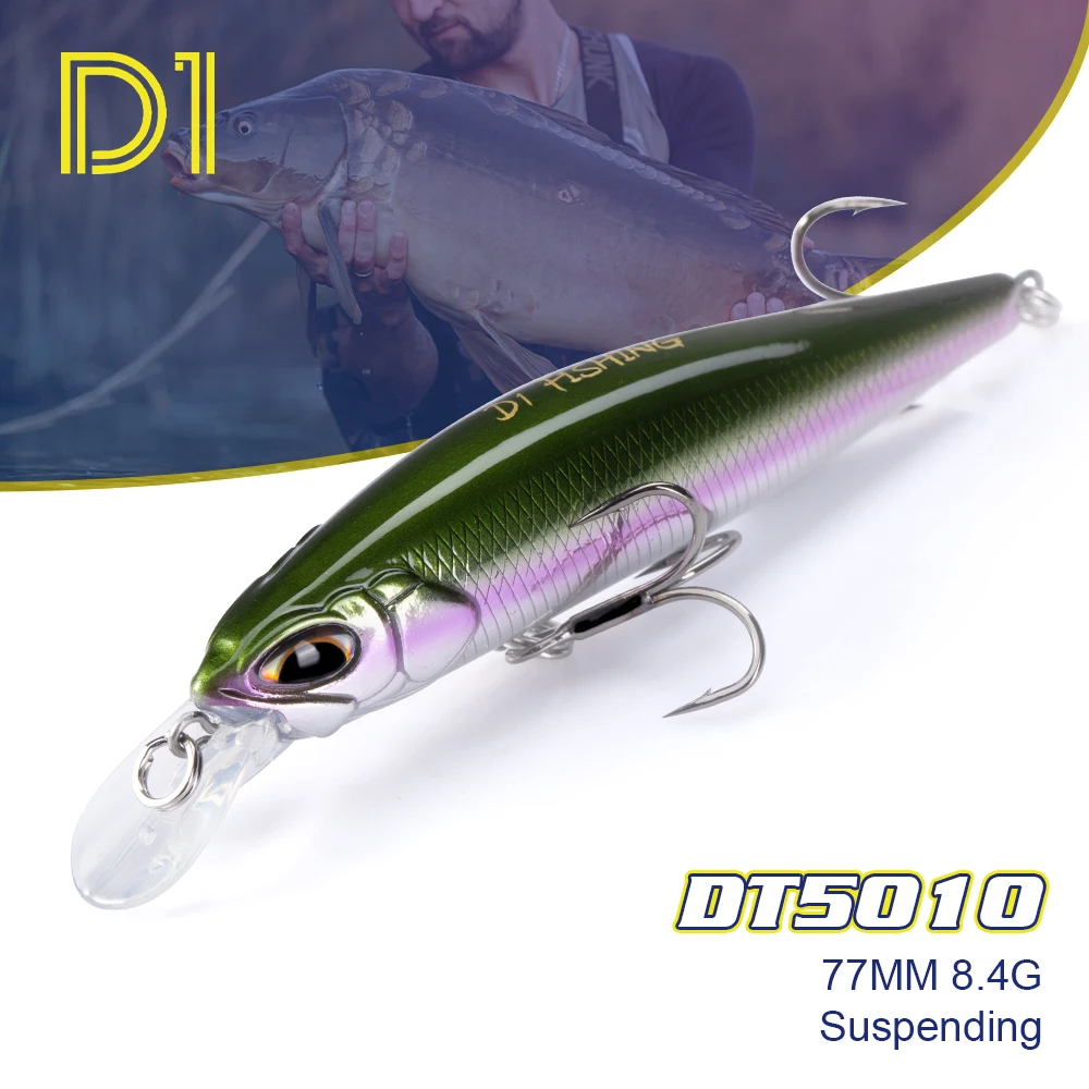 

D1 Fishing Gear rozante realist 77mm 8.4g Suspending 65mm 5g Sinking Wobblers of pike Minnow 3 sets Lure Tuna Sea Bass duo Bait
