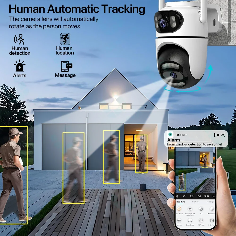 8MP 4K HD Wifi PTZ Camera iCsee APP Dual Lens Dual Screens Video Surveillance IP Camera Ai Tracking Outdoor Home Security CCTV 3