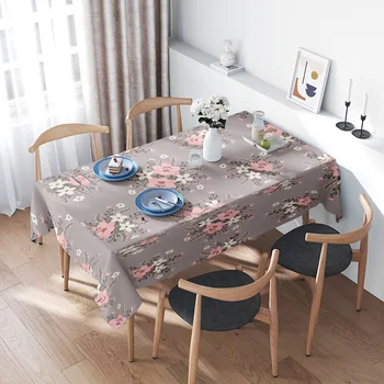 Modern Grey Floral Tablecloth 1
