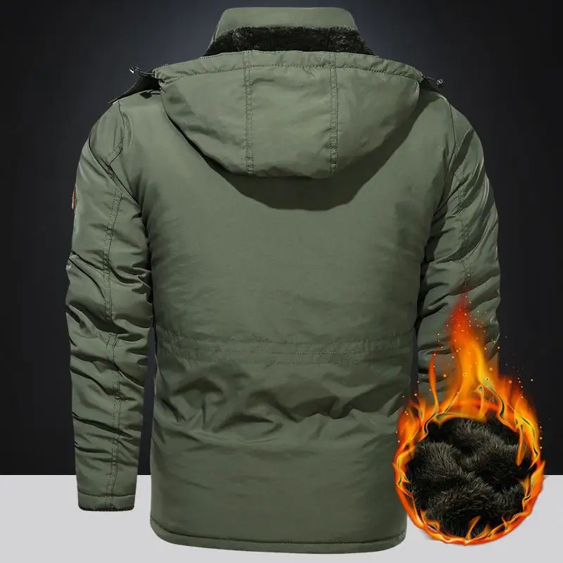 Men's Winter Parka coat Fleece Linning Outdoor Hooded Windbreaker Military Thick Warm Outerwear Big Size 6XL Multi-pocket