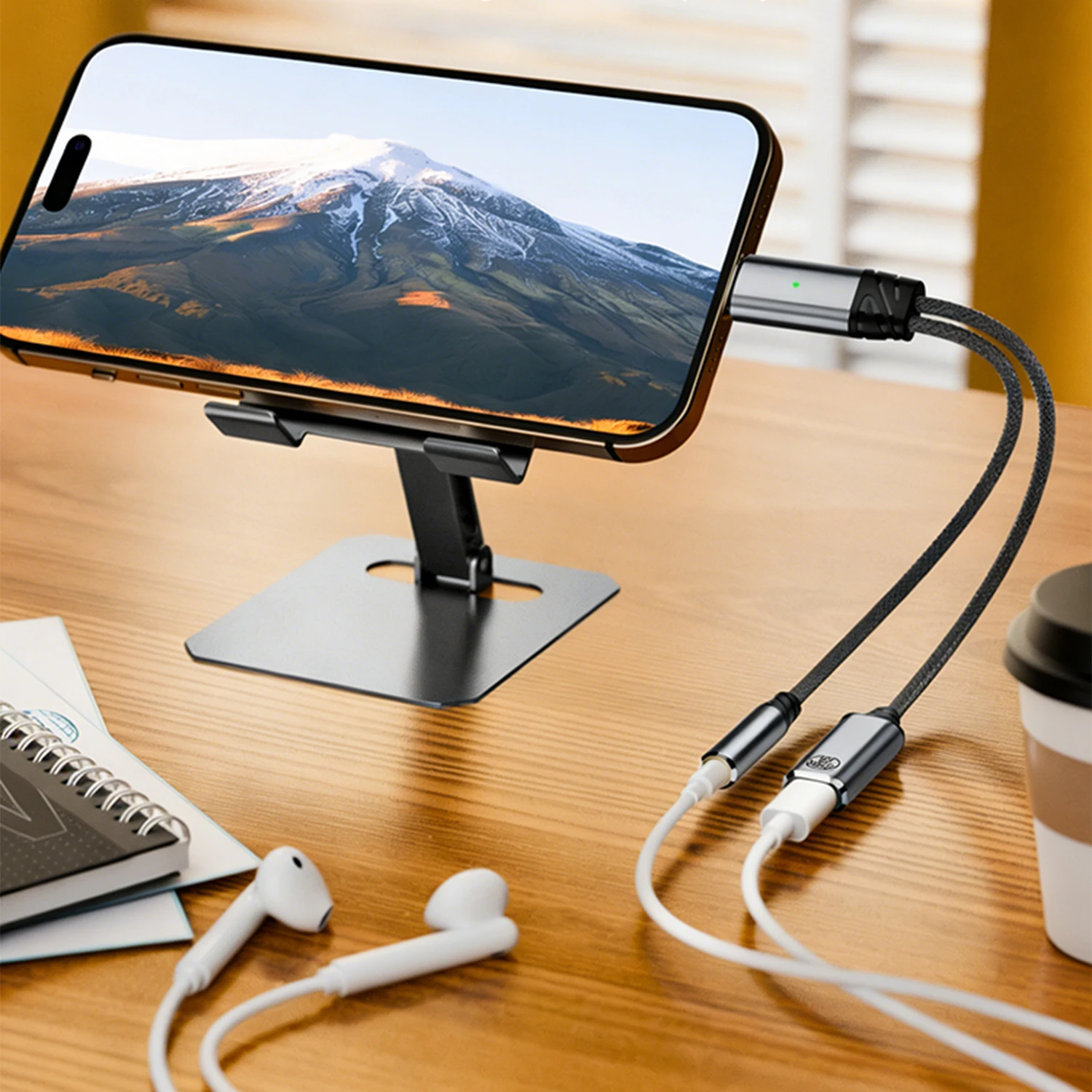 USB C to 3.5mm 2 in 1 헤드폰 충전 어댑터, 100W PD 충전, 타입 C Aux 오디오 잭, 라인 컨트롤 및 통화 지원, 그레이