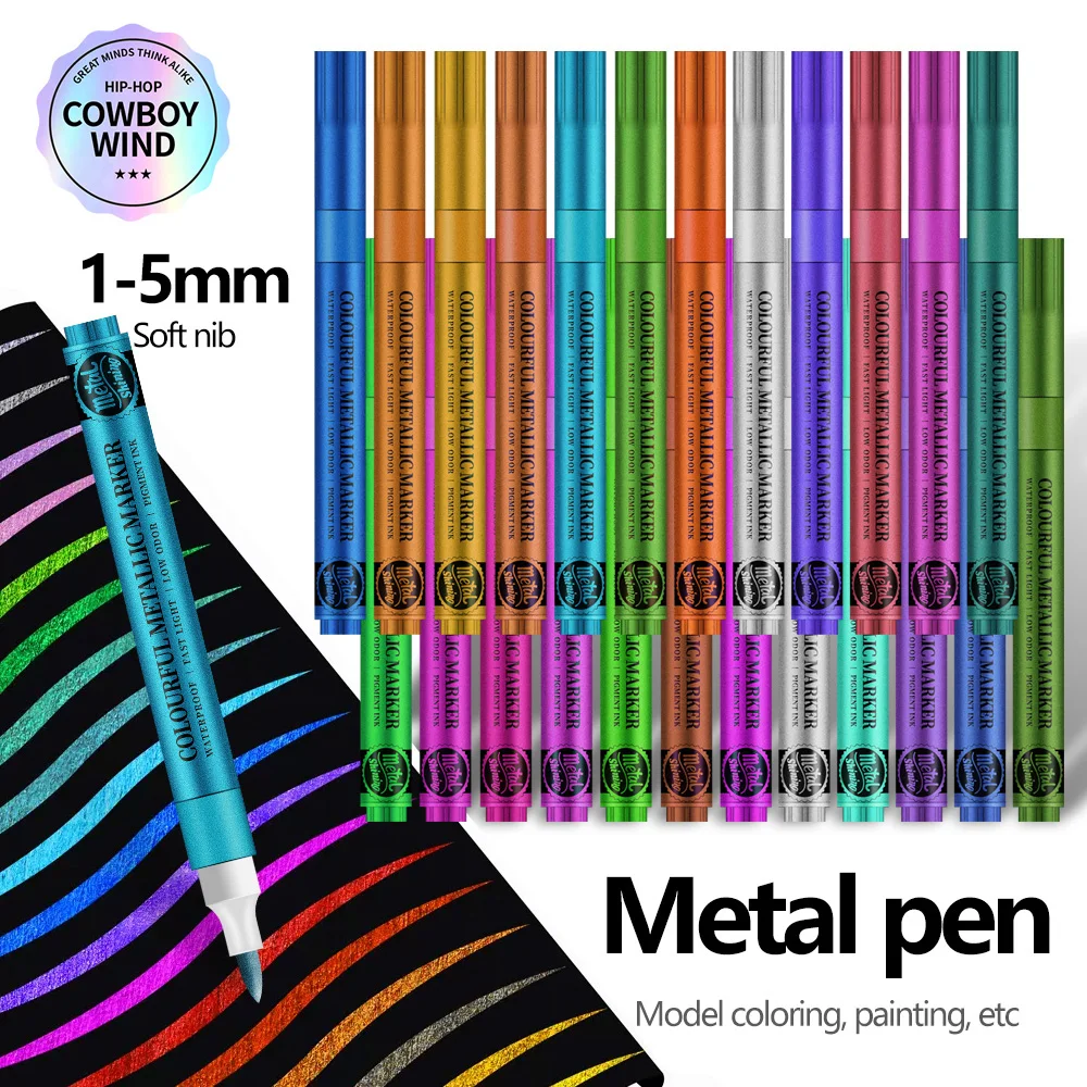 Metallic Markers Pens 12 Colors For Black Paper Glass Rock Painting Halloween Pumpkin Scrapbook Album