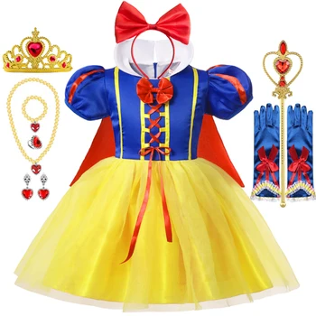Snow White Princess Dress Up Kids Girls Halloween Costume With Cape Toddler Birthday Party Role Playing Children Apparel Clothes 1
