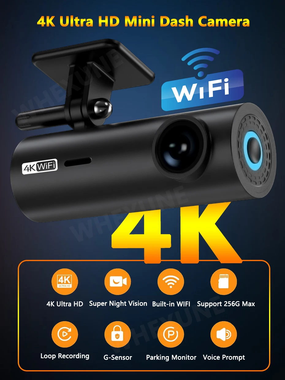 Description Picture 2 of itemWHEXUNE 4K Dash Cam Wifi Car DVR 3840x2160P /30fps Video Recorder Voice Prompt With Hardwire kit 24 Hour Parking Monitor for Car