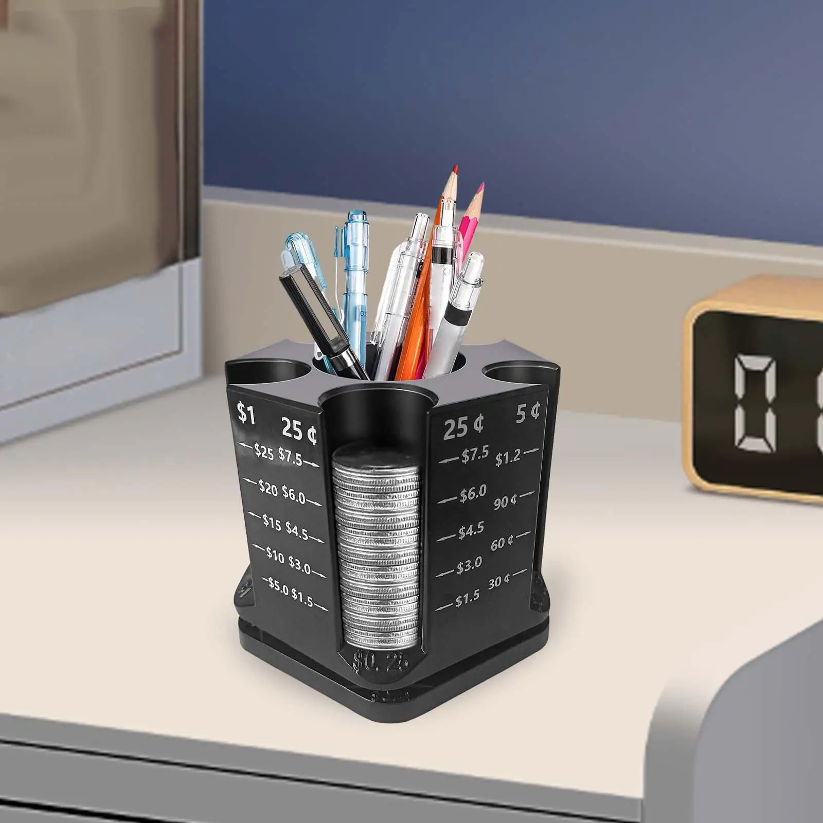 

Pencil Pen Holder Cup Black Multi Slots Easy Storage Stationery Supplies Piggy Bank Desktop Organizer for Home School Office